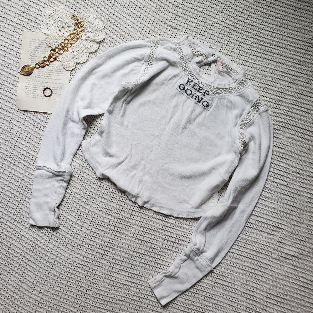 Free people white long sleeve crochet graphic top
